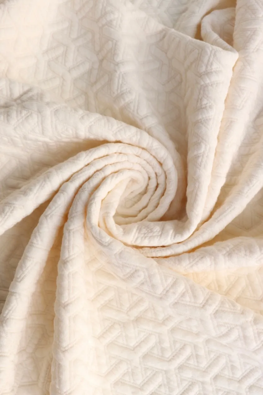 2YD REMNANT; Ivory Interwoven Squares Quilted Knit