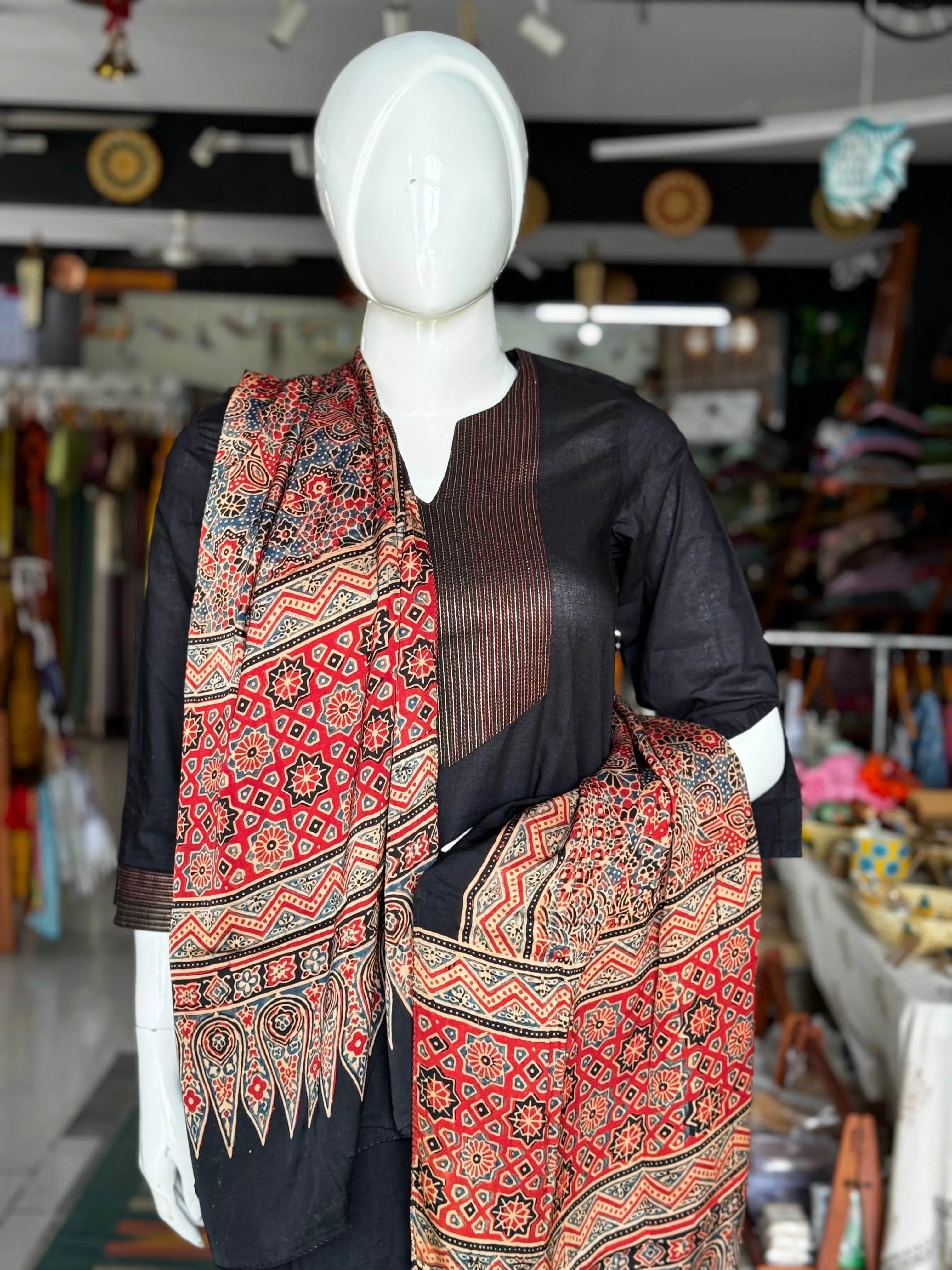 Ajrakh hand block printed soft modal stole