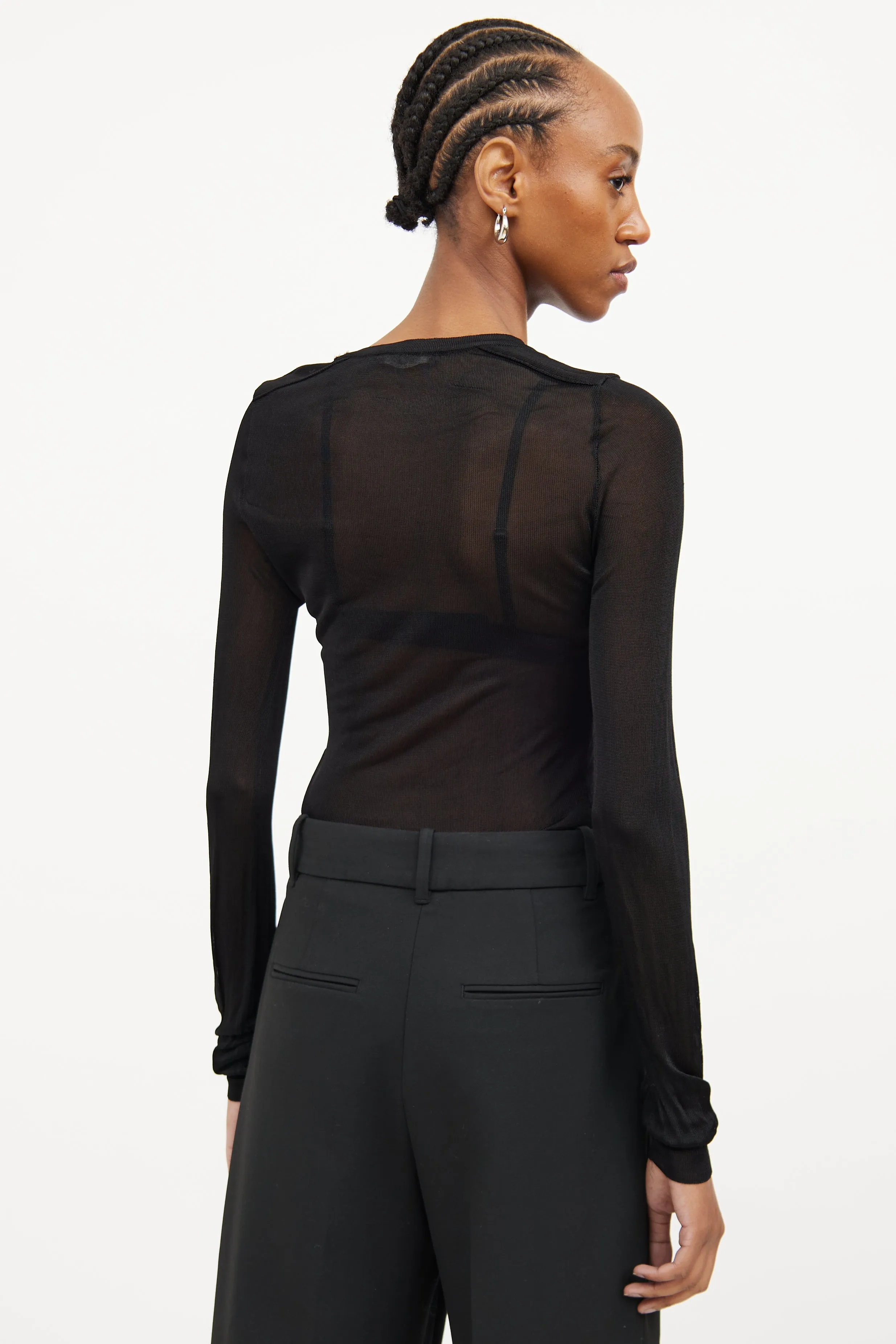 Black Mesh Long Sleeve Top