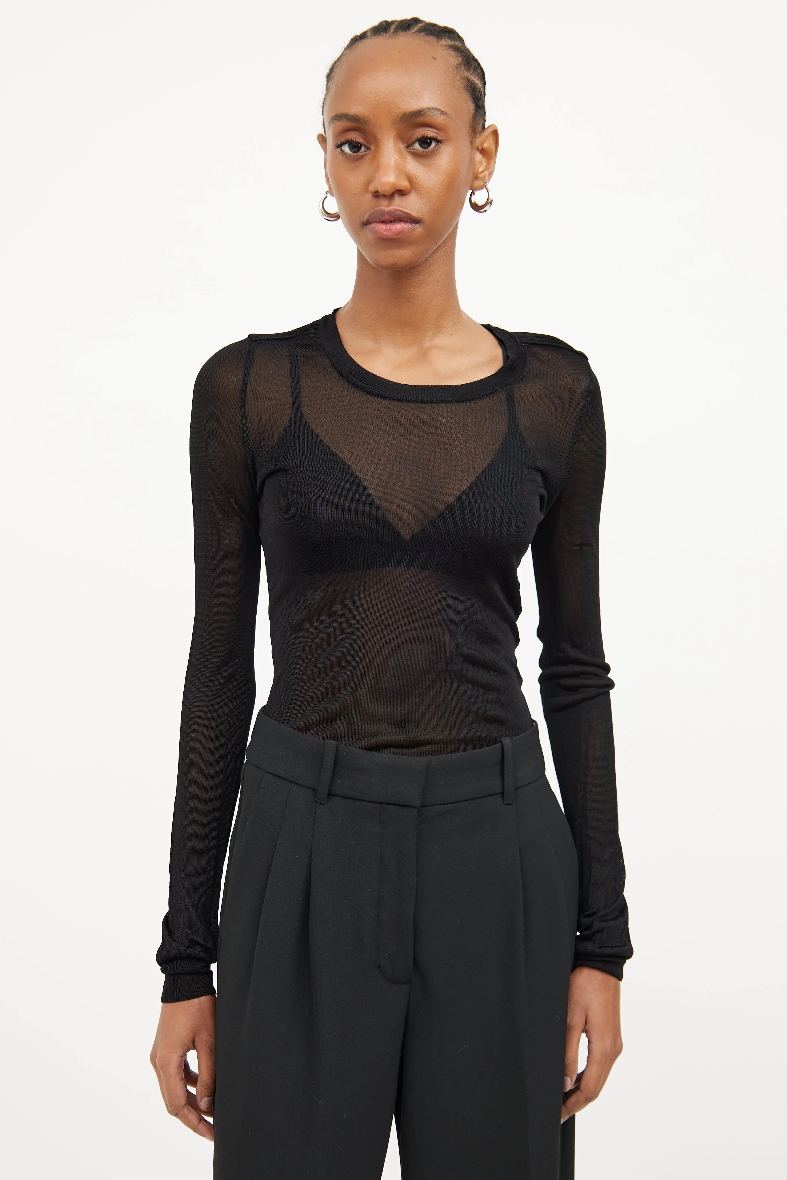 Black Mesh Long Sleeve Top