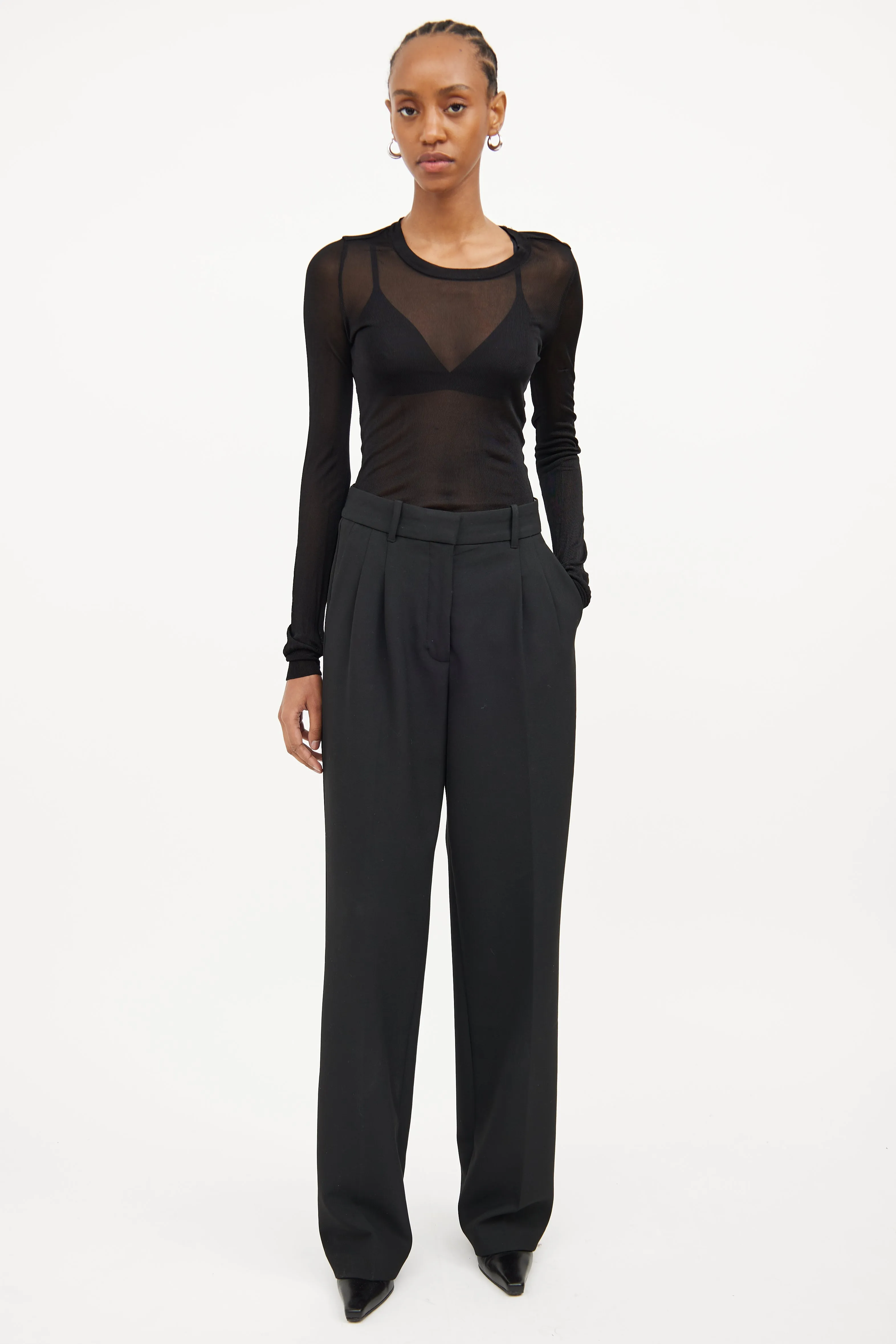 Black Mesh Long Sleeve Top