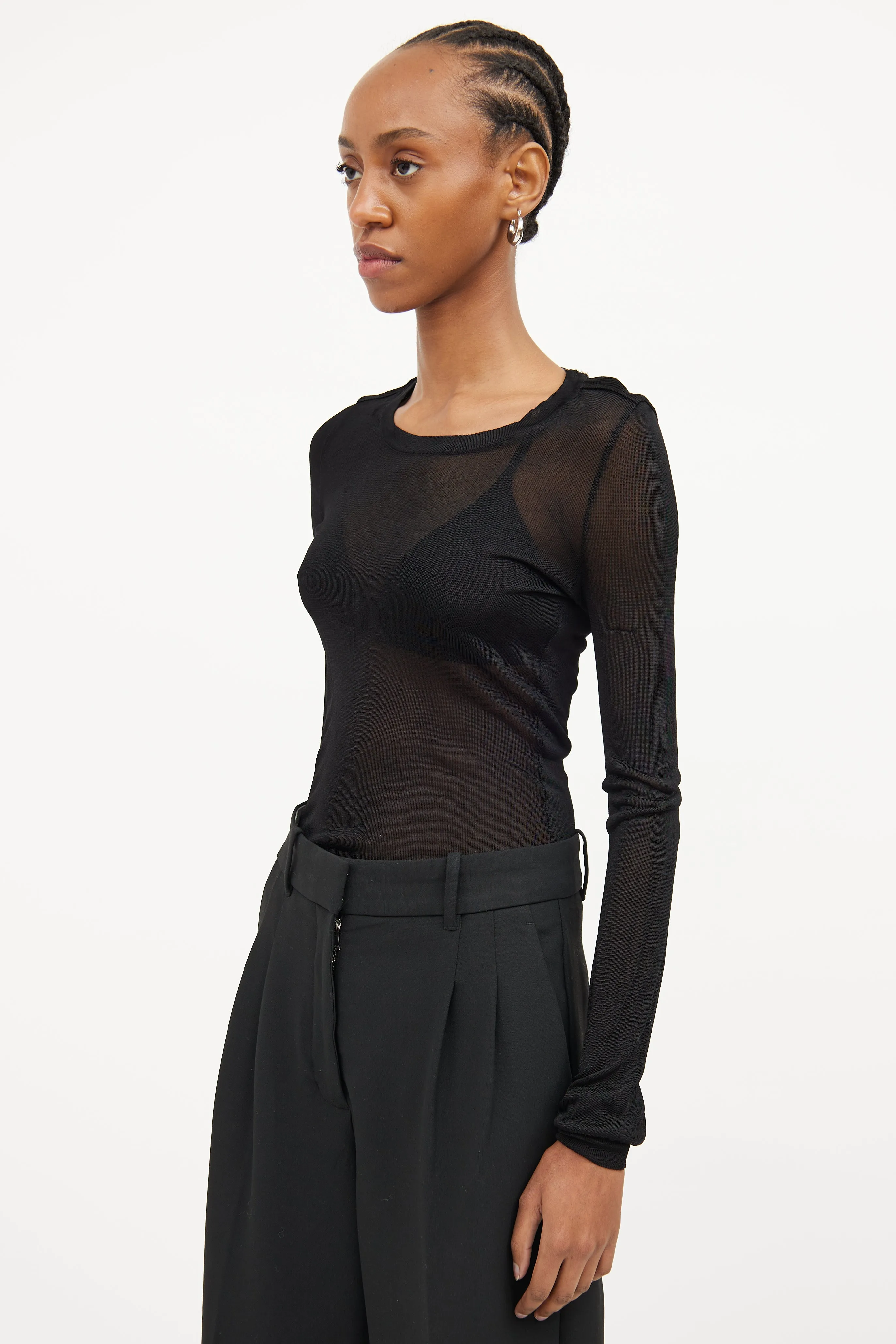 Black Mesh Long Sleeve Top