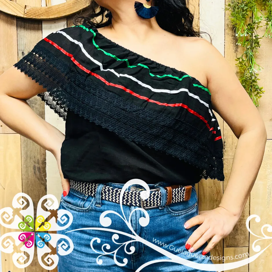 Black Mexican Tricolor Campesina Top
