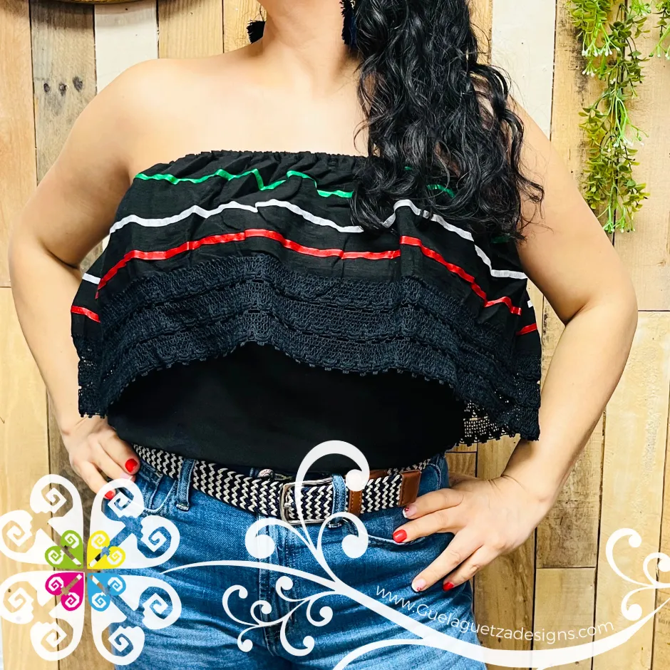 Black Mexican Tricolor Campesina Top