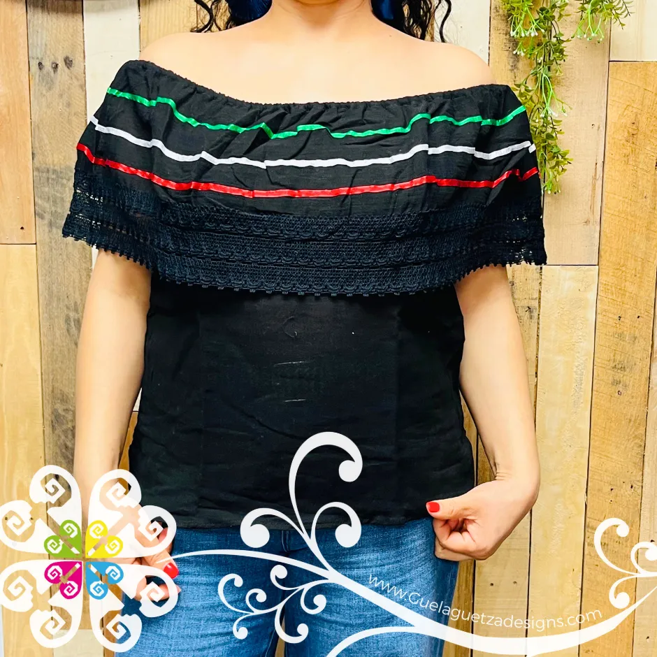 Black Mexican Tricolor Campesina Top