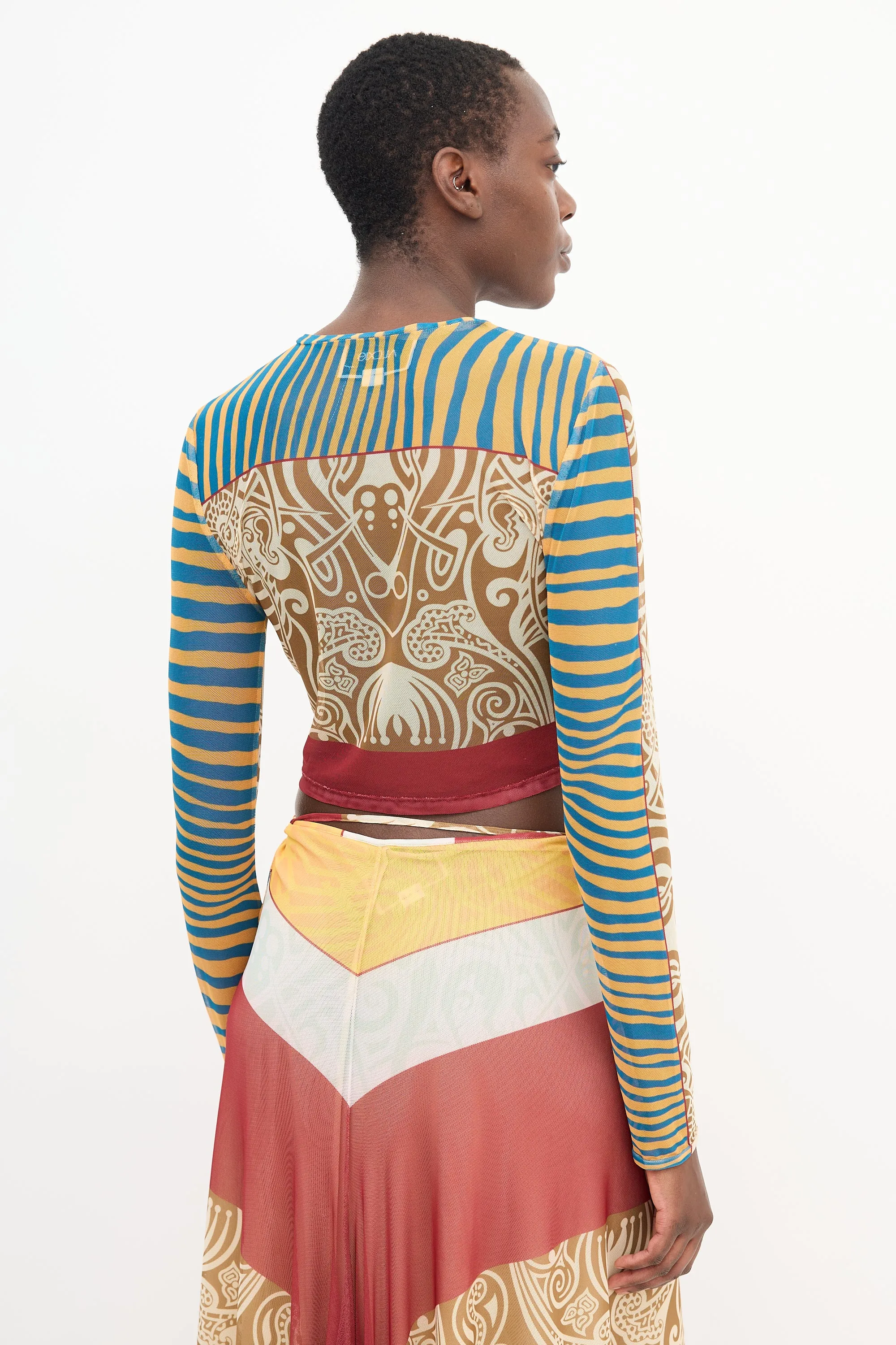 Brown & Multi Mesh Printed Top