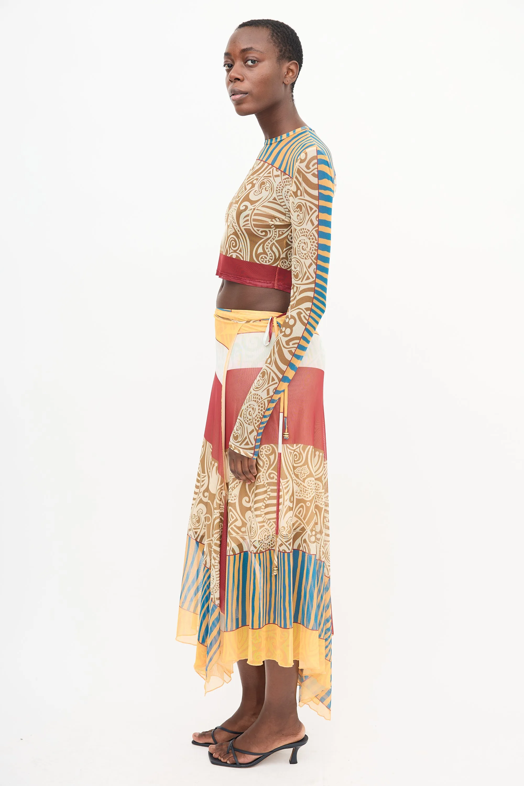 Brown & Multi Mesh Printed Top