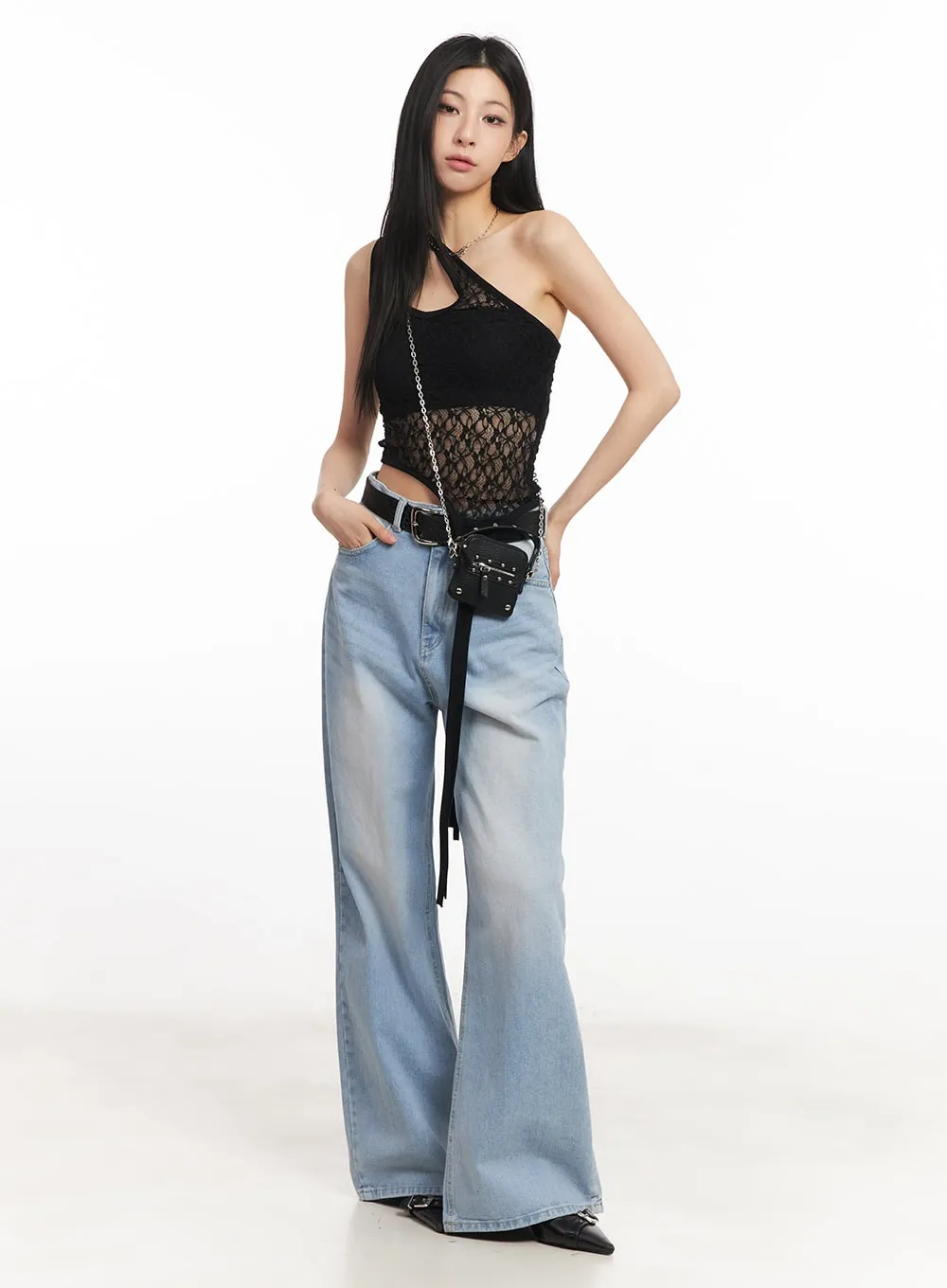 Calista Washed Wide-Leg Bootcut Jeans CA516