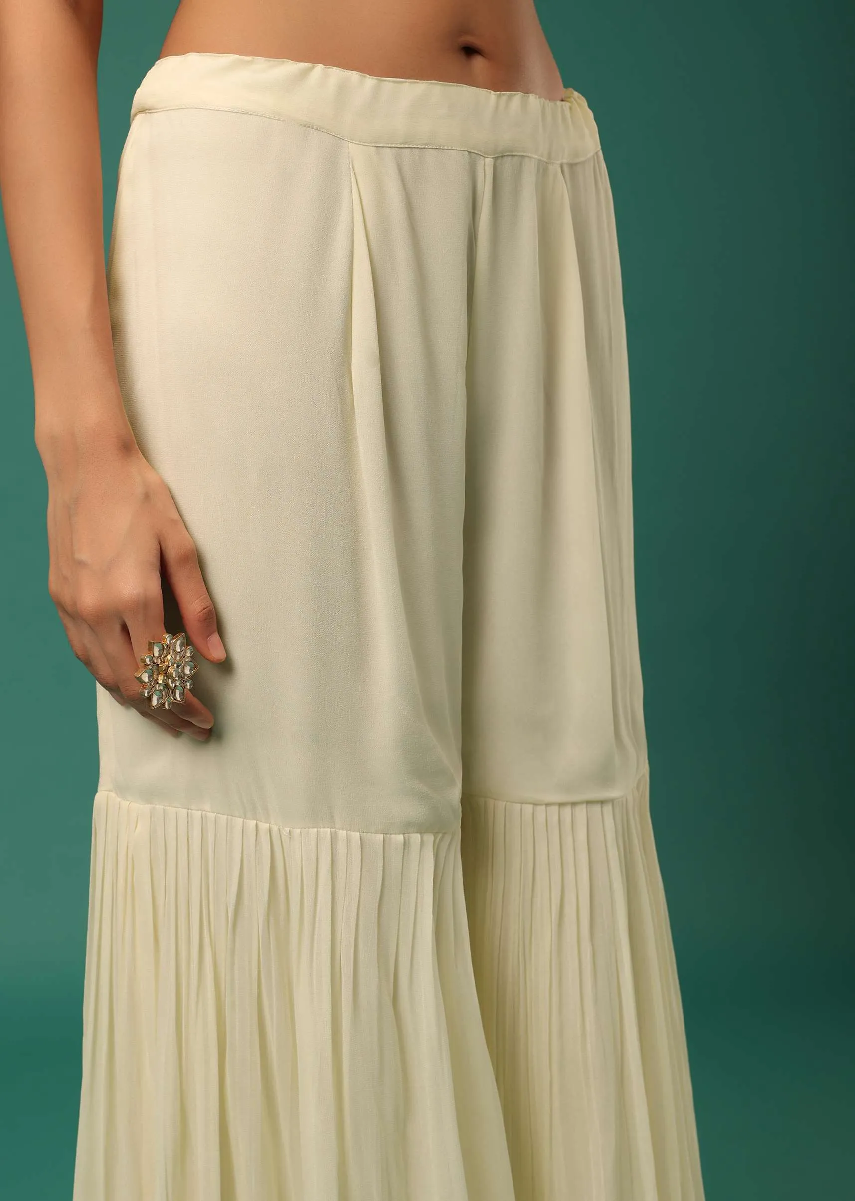 Cream White Sharara Suit Set In Georgette With Fancy Sleeves