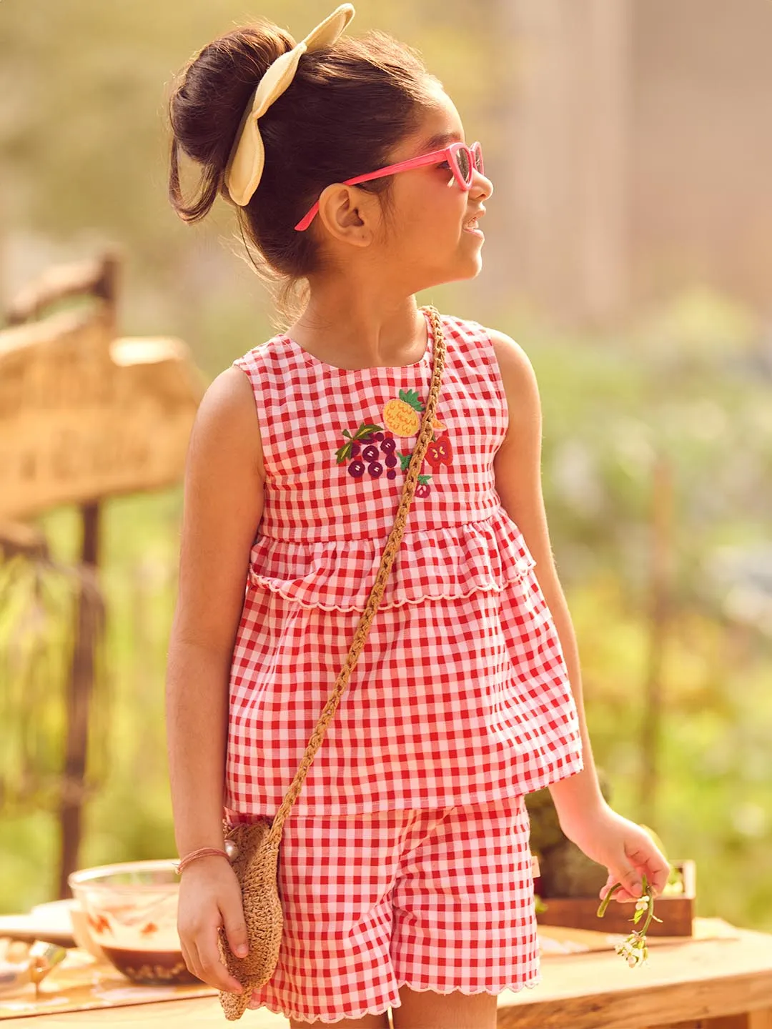 Fruity Gingham Top & Shorts Set