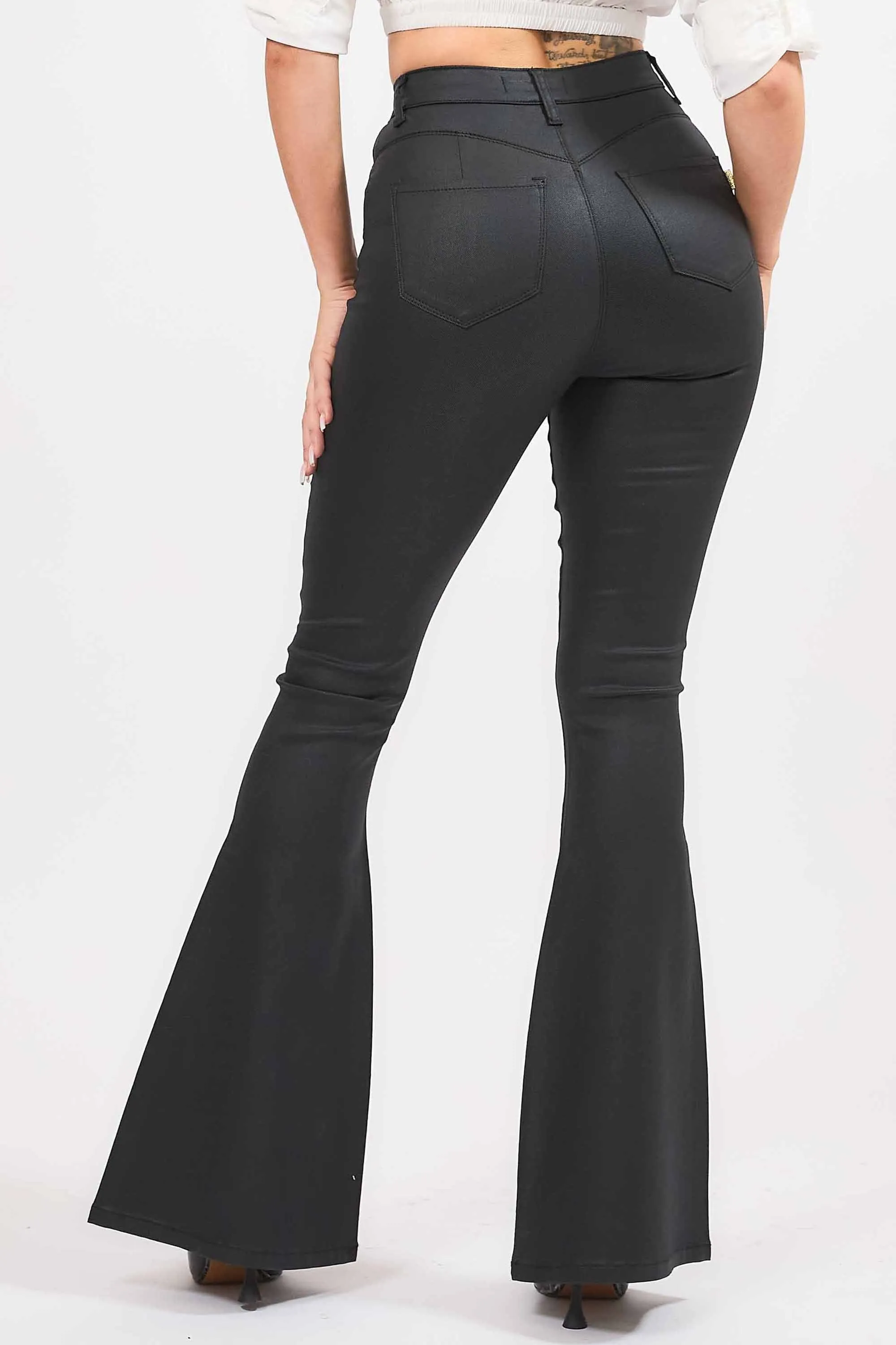 High-Rise With Curvy Back Coated Flare Jeans