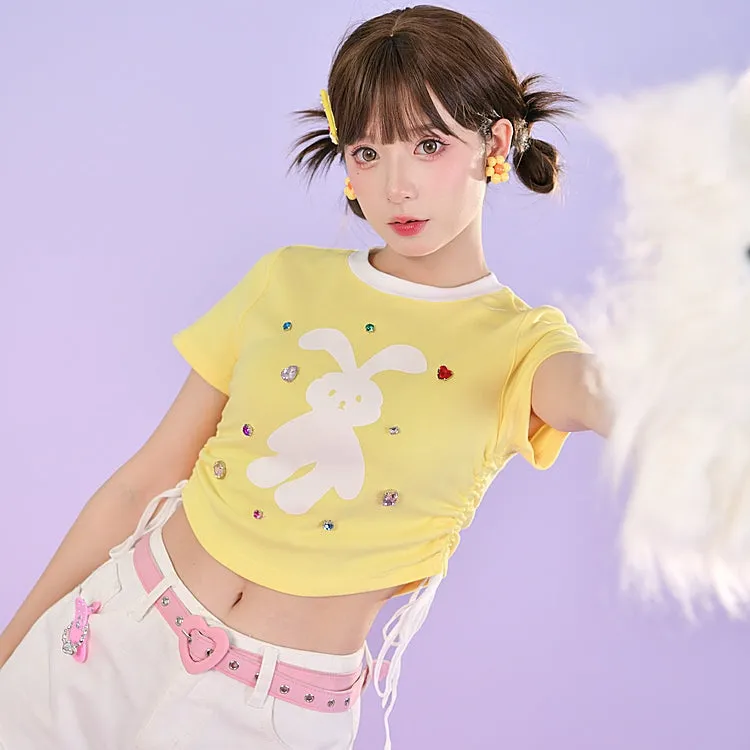 Kawaii Yellow Cartoon Rabbit Cropped T-Shirt