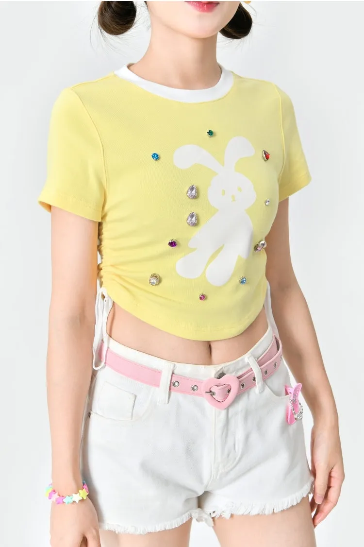 Kawaii Yellow Cartoon Rabbit Cropped T-Shirt