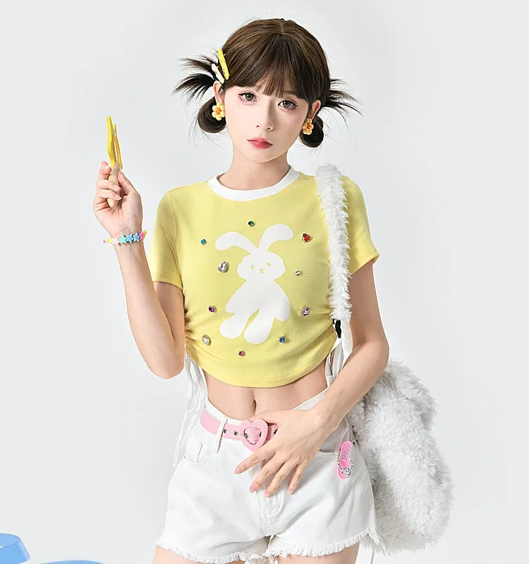 Kawaii Yellow Cartoon Rabbit Cropped T-Shirt