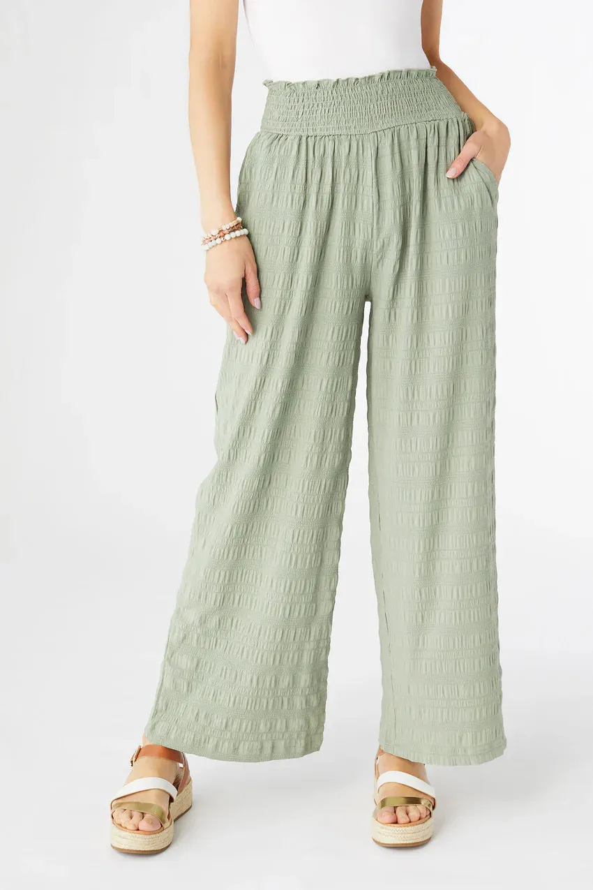 Lillian Flowy Textured Pant with Cinched Waist