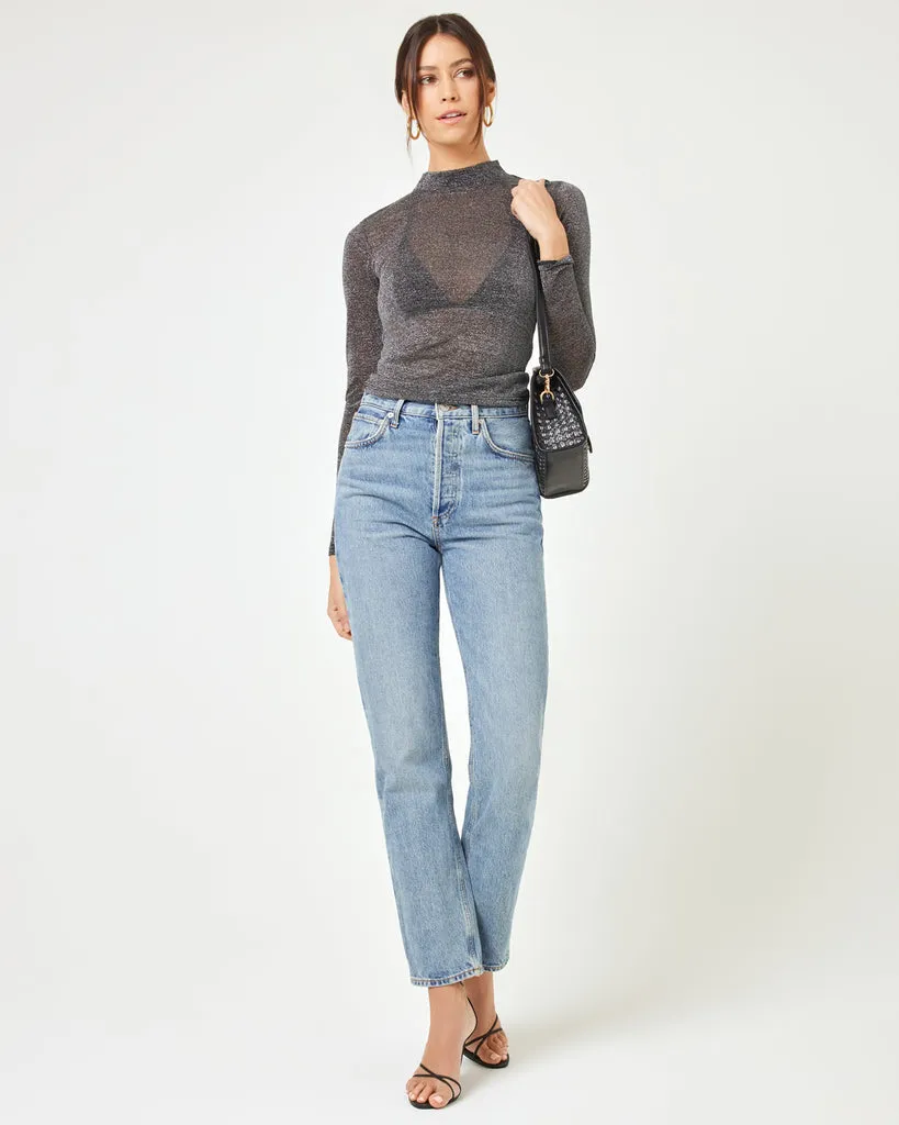 LSPACE Shimmer Mock Neck Sheer Top