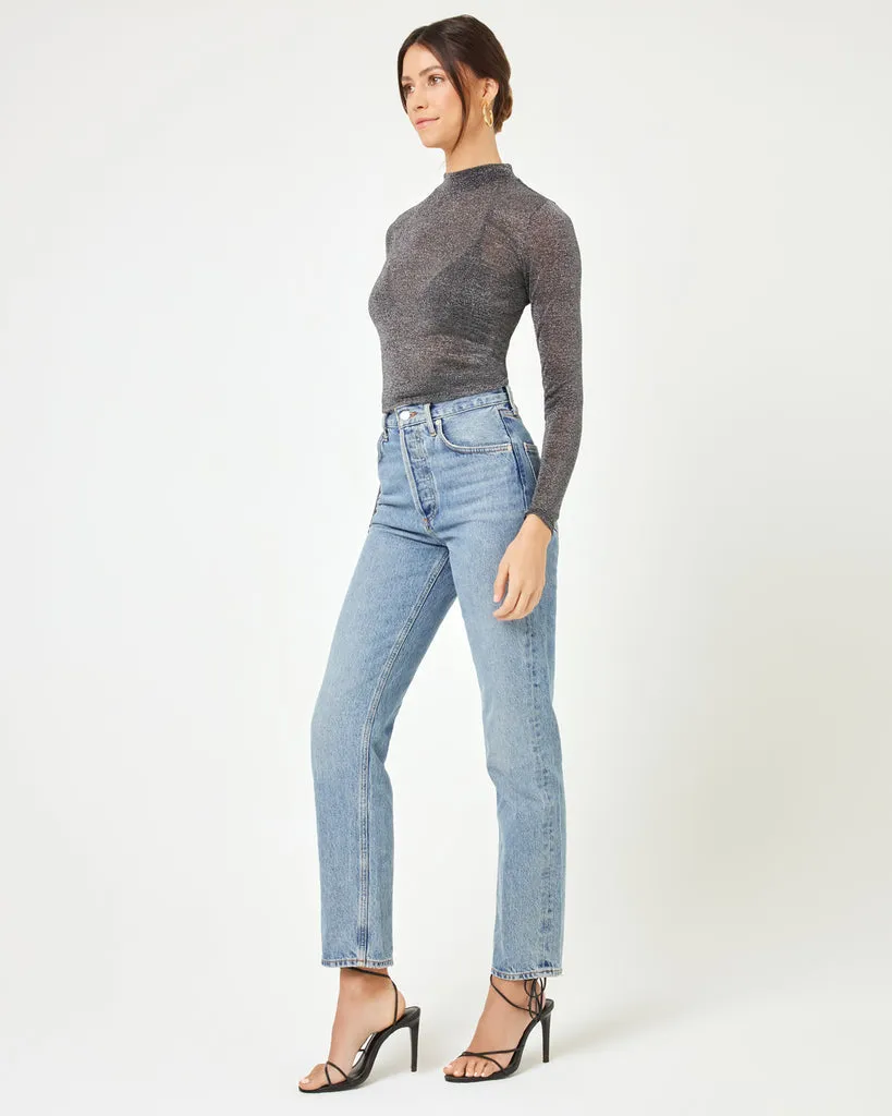 LSPACE Shimmer Mock Neck Sheer Top