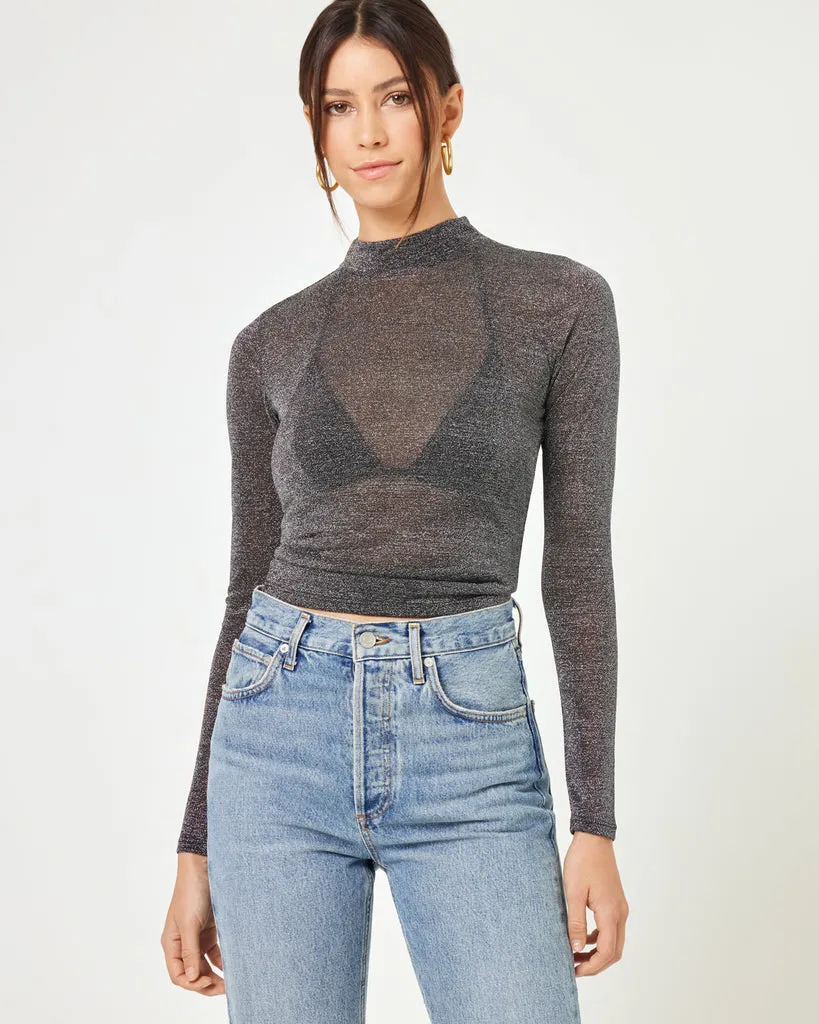 LSPACE Shimmer Mock Neck Sheer Top