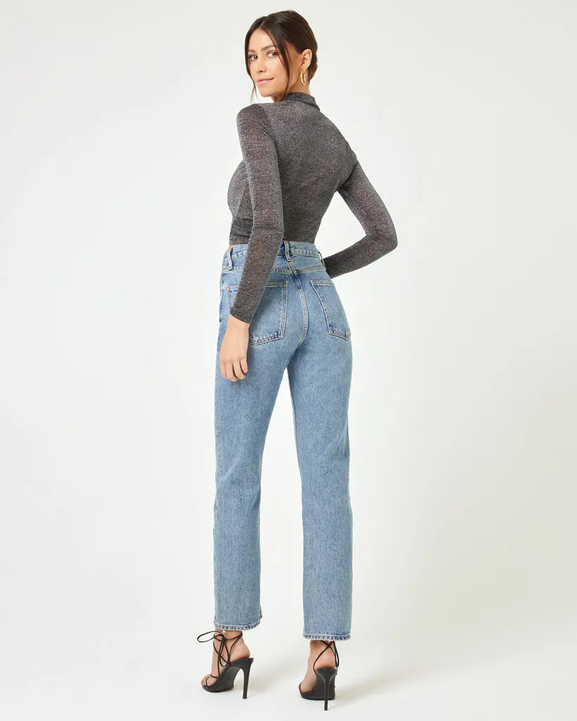 LSPACE Shimmer Mock Neck Sheer Top