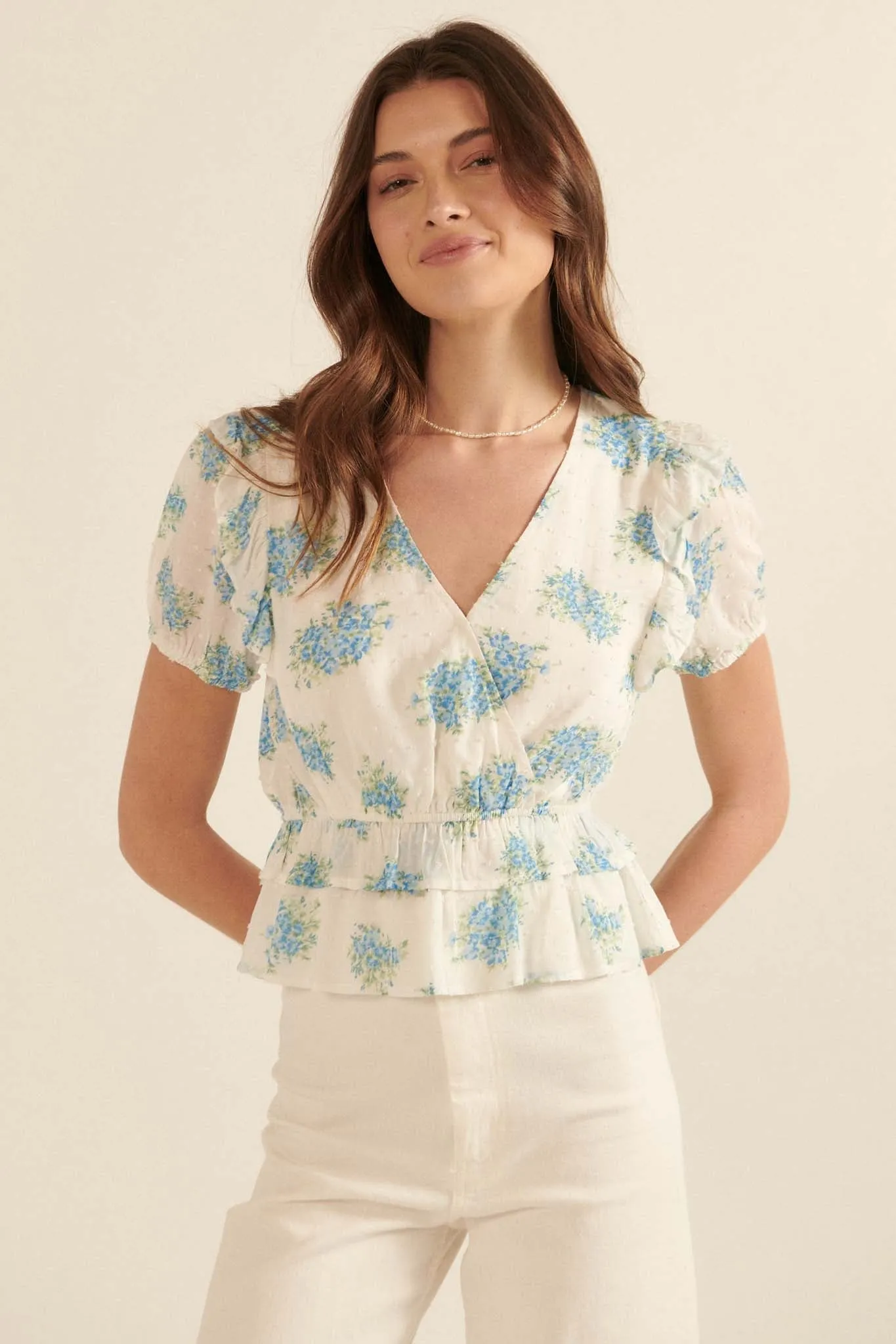 Midsummer Dream Ruffled Floral Surplice Top