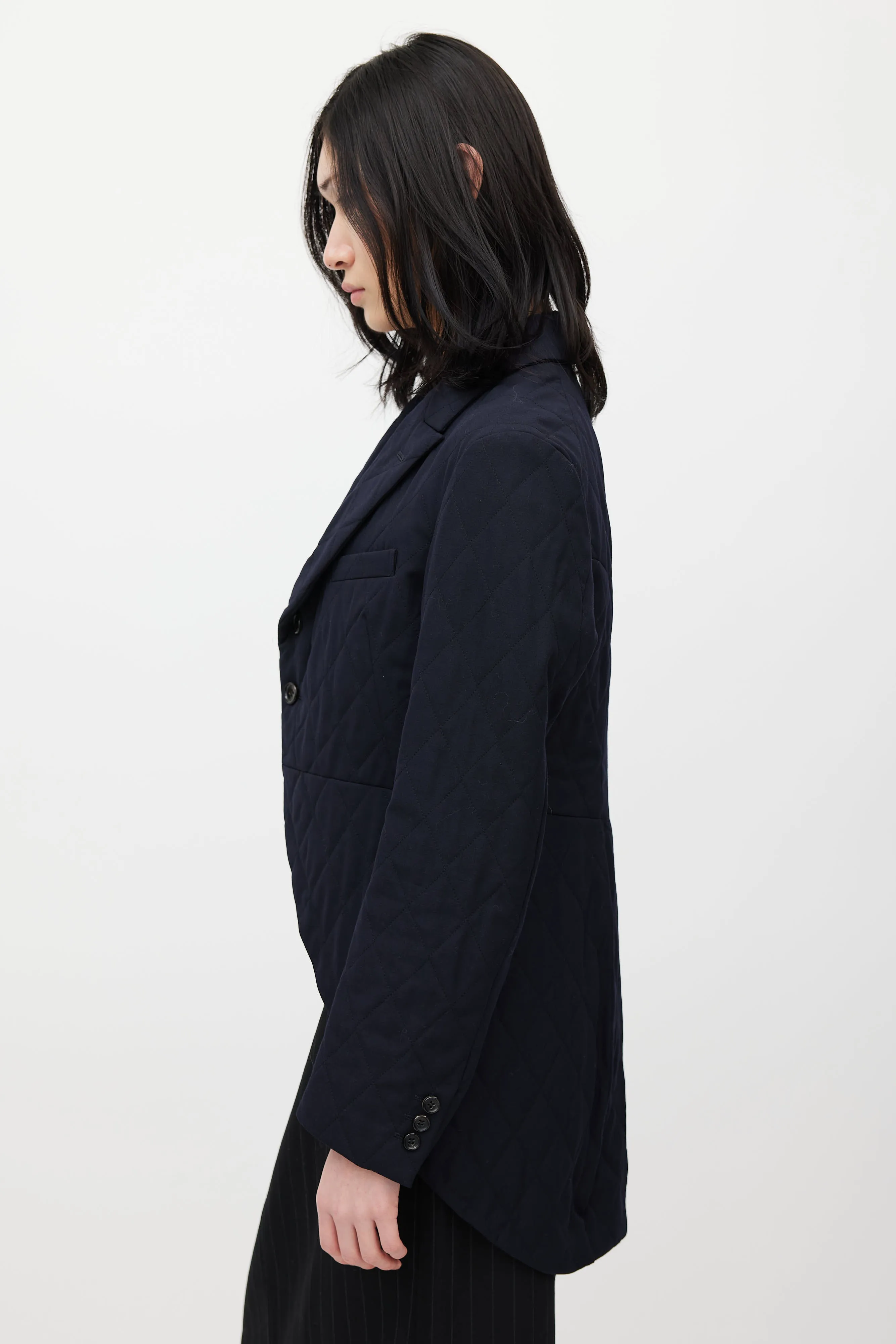 Navy Wool Quilted Blazer
