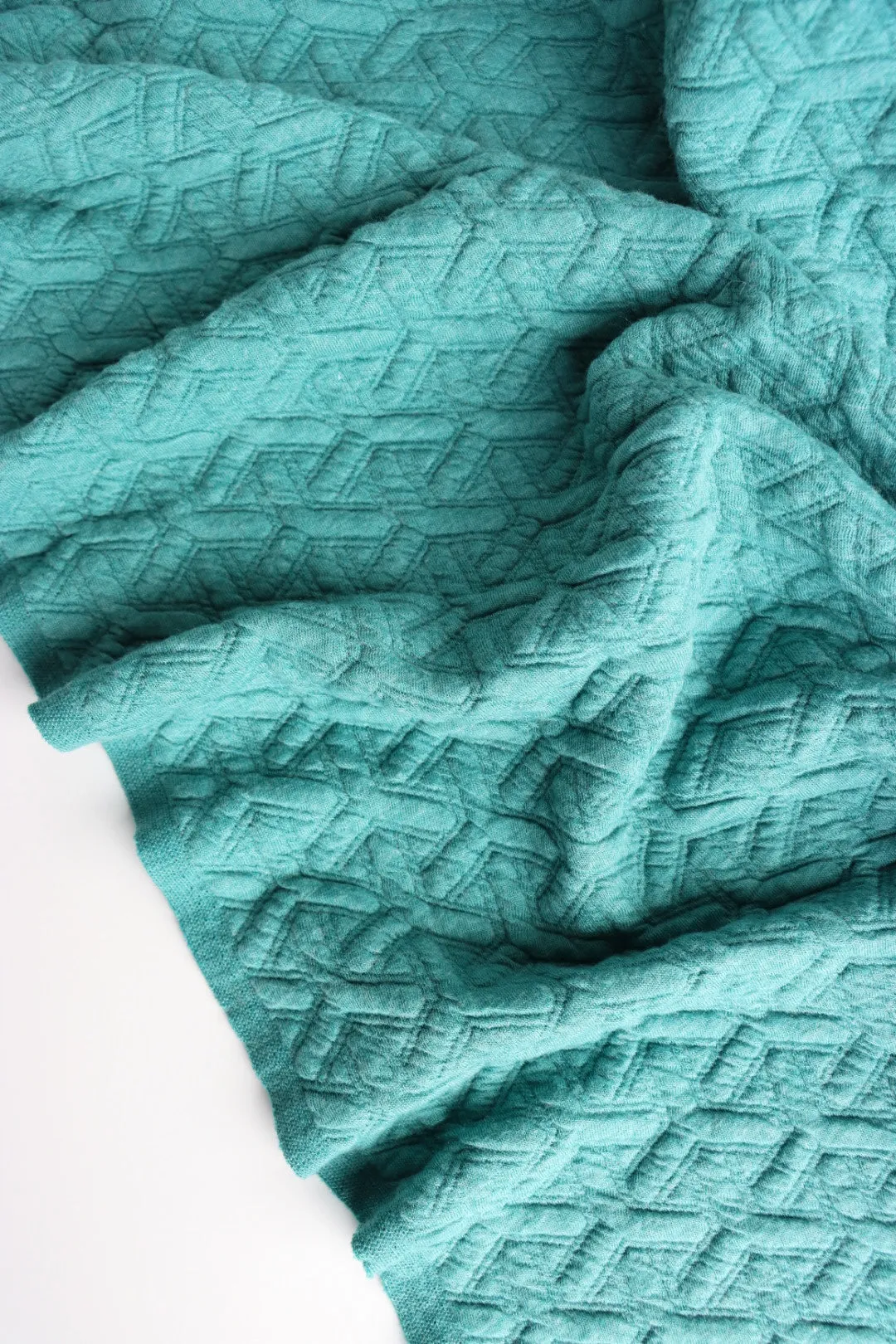 Ocean Blue Interwoven Squares Quilted Knit | By The Half Yard