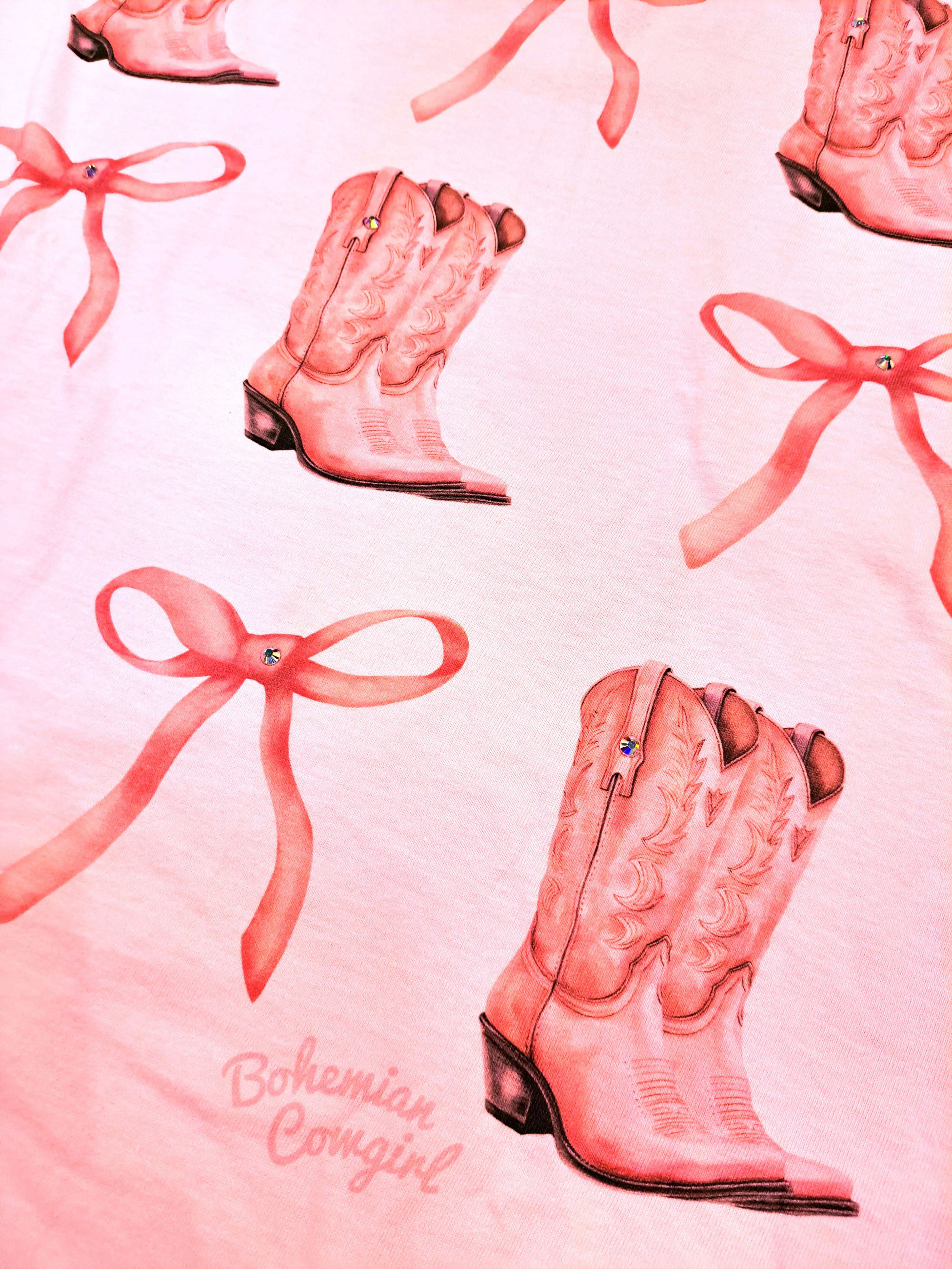Pink Bows & Pink Boots T-Shirt w/ Rhinestones