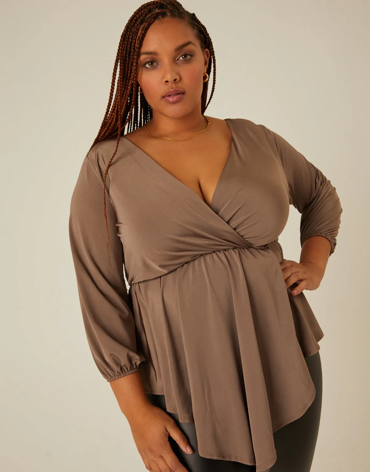 Plus Size Drapey Surplice 3/4 Sleeve Top