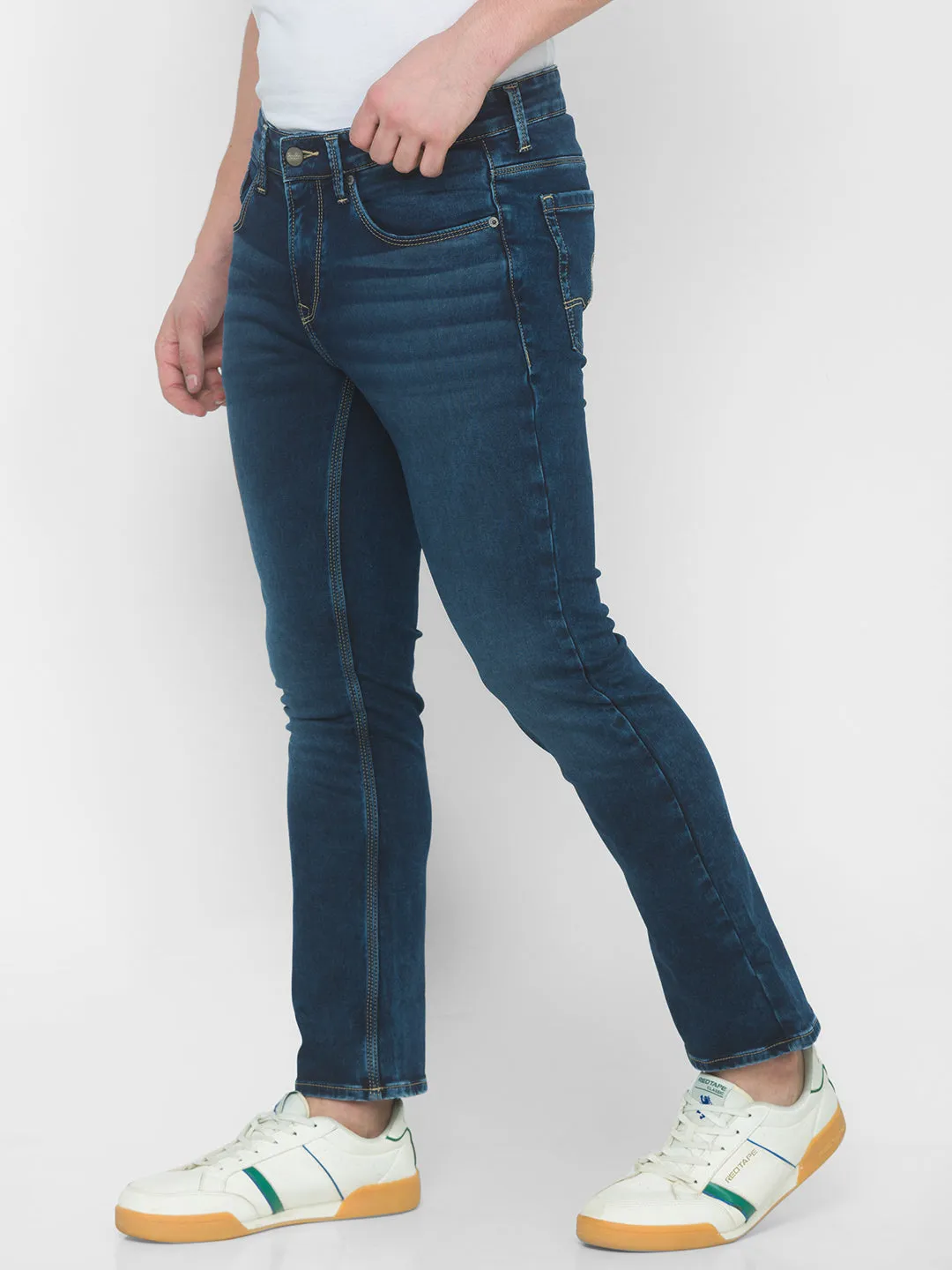 Spykar Men Dark Blue Cotton Bootcut Fit Regular Length Jeans (Rafter)