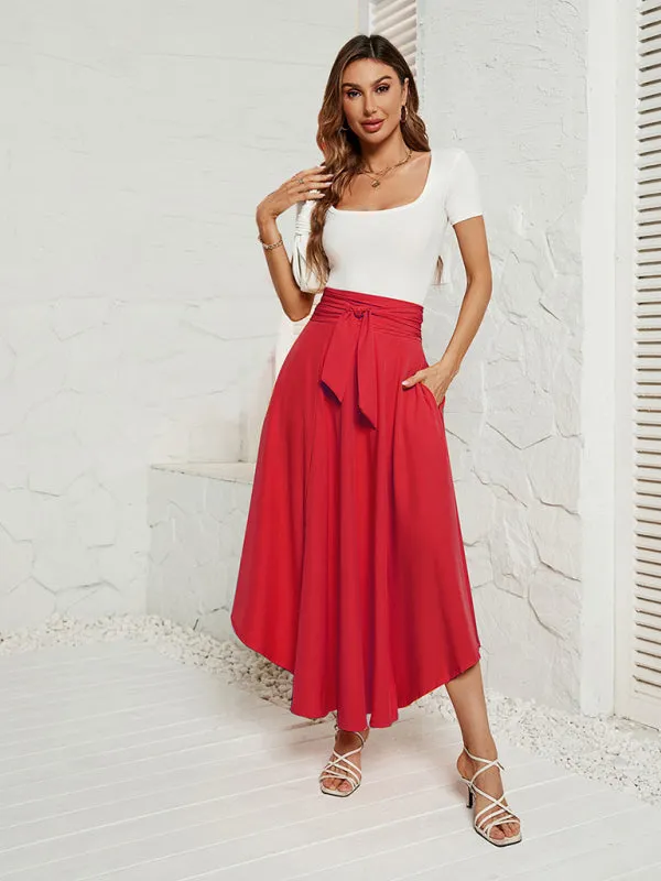 Tie-Waist Flowy Maxi Skirt with Handy Pockets