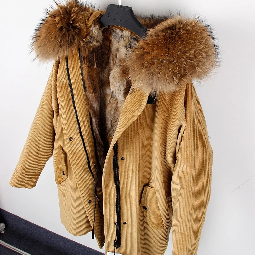 Women's Winter Casual Thick Loose Parka With Rabbit Fur