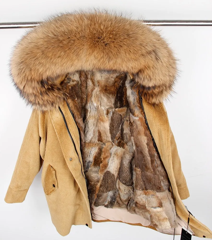 Women's Winter Casual Thick Loose Parka With Rabbit Fur