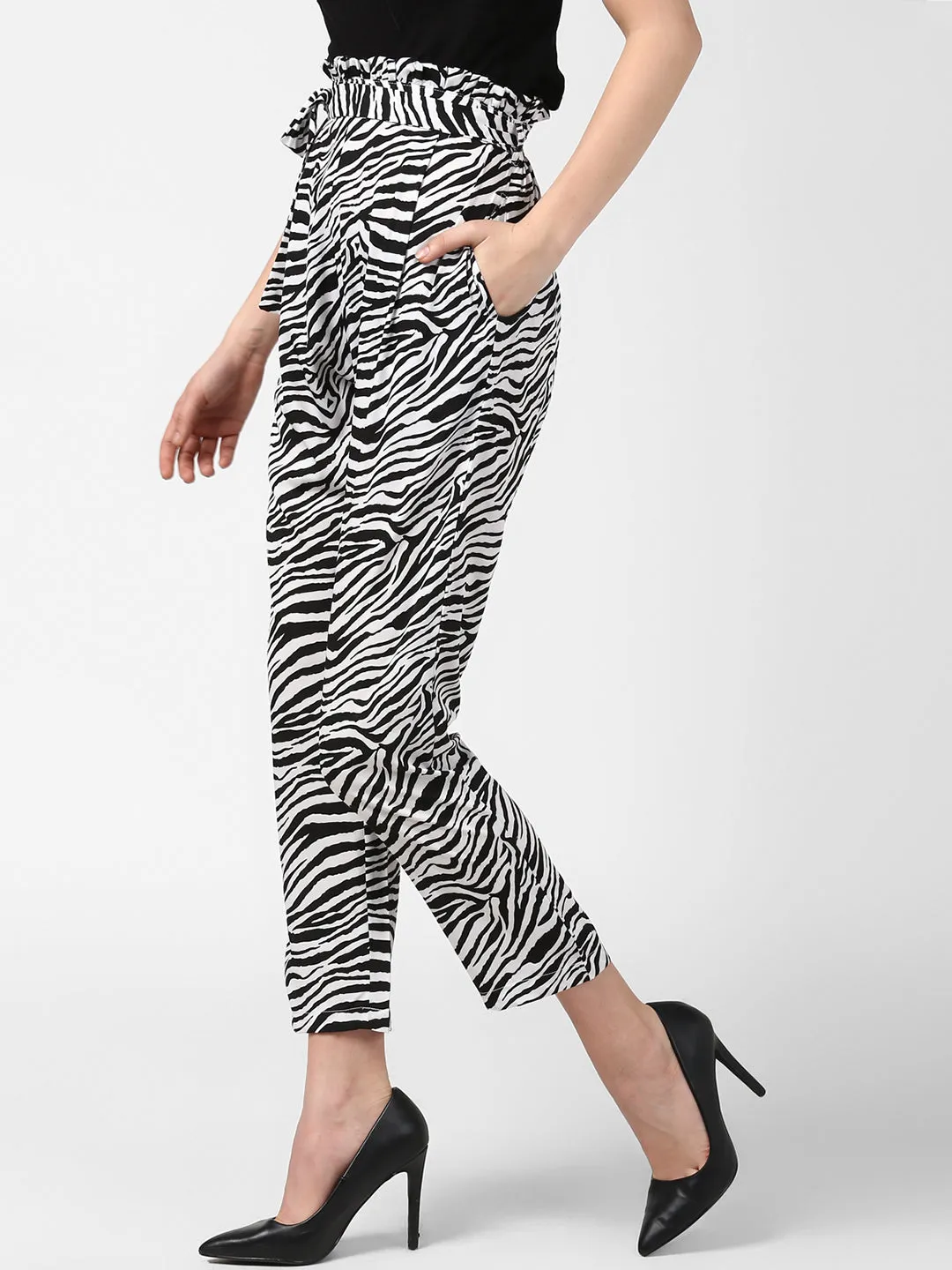 Women's Zebra Print Paperbag style elasticated waistband Pants
