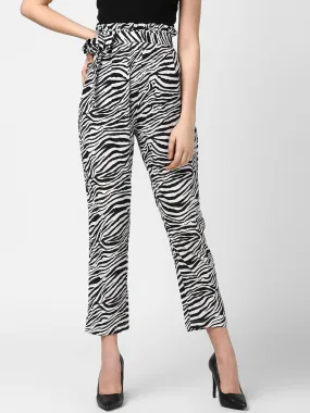 Women's Zebra Print Paperbag style elasticated waistband Pants