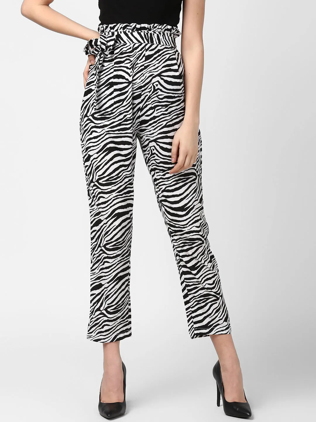 Women's Zebra Print Paperbag style elasticated waistband Pants