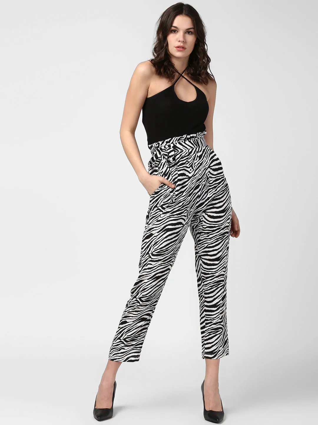 Women's Zebra Print Paperbag style elasticated waistband Pants
